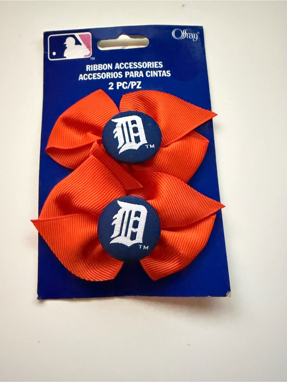 MLB Detroit Tigers Kids Orange Ribbon Hair Bows - 2 Pack